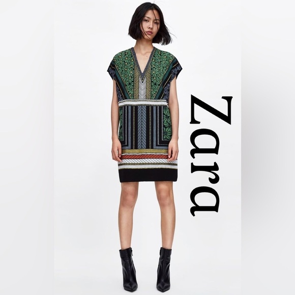 Zara Multicolor V-Neck Mini Dress - Picture 1 of 6